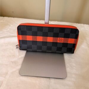 Louis Vuitton Damier Graphite Zip Around Wallet with Orange Stripe